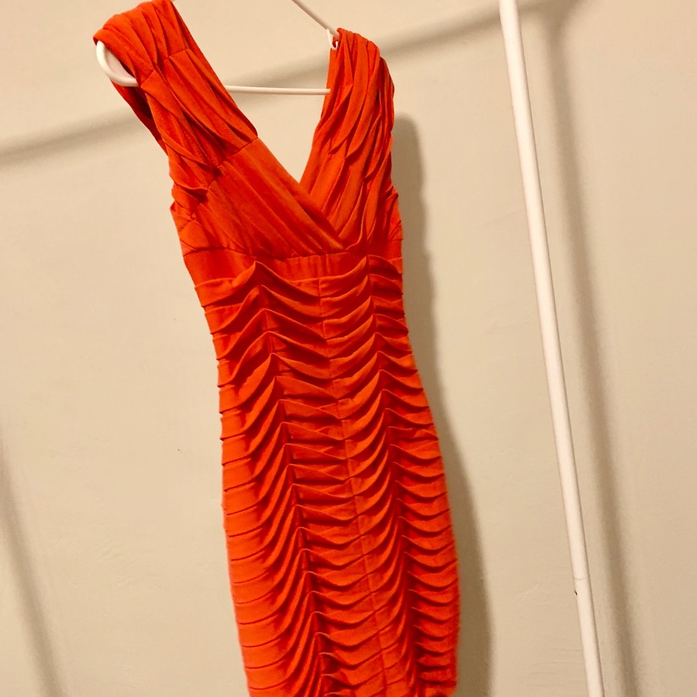 Adrianna Papell orangy pink fitted dress